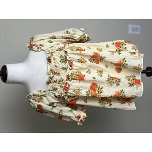 Elie Tahari Floral Ruffle Blouse Puff Sleeve Cotton Viscose Top Size Medium